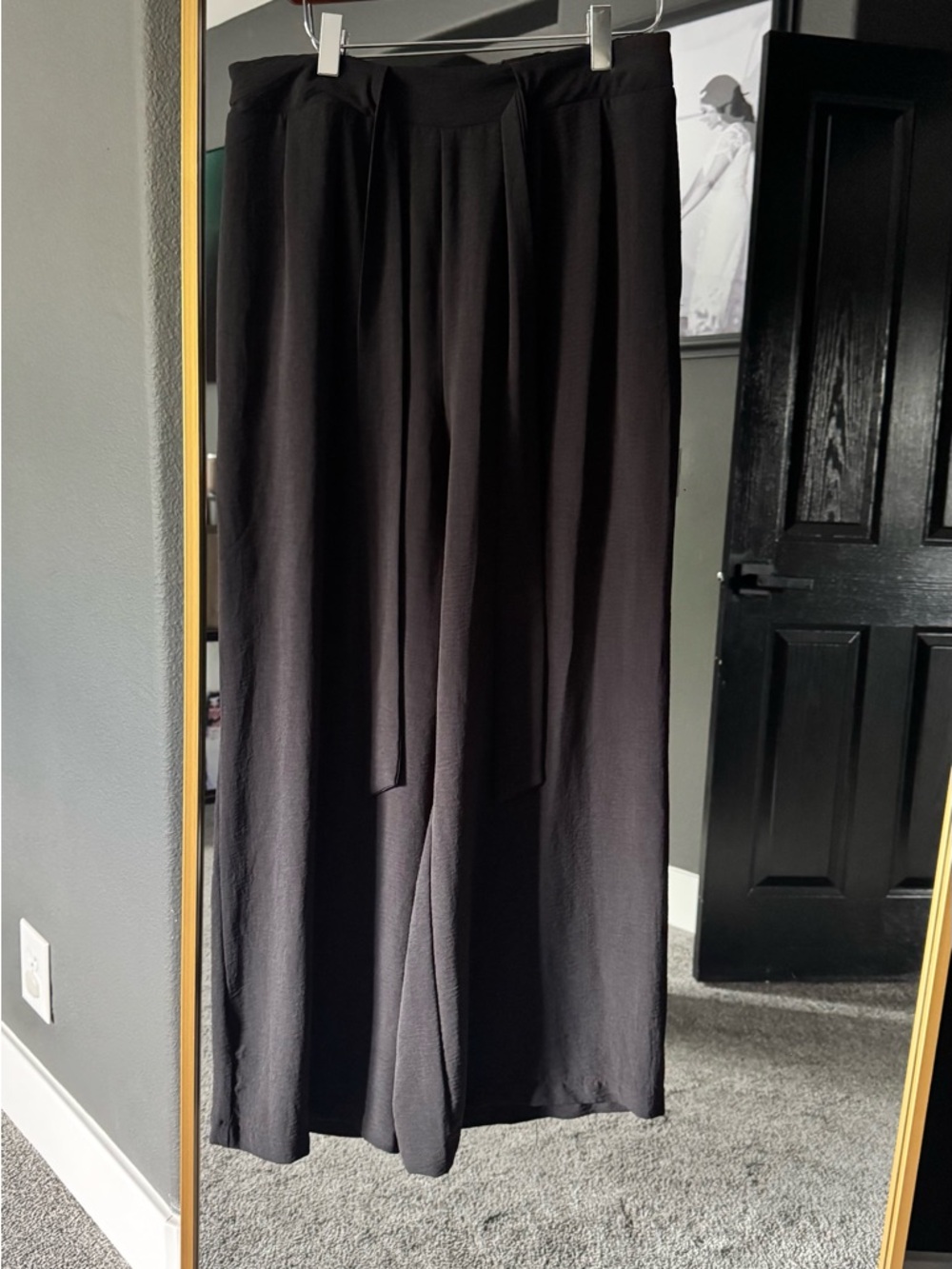 Wide Leg Black Trousers with Front Tie